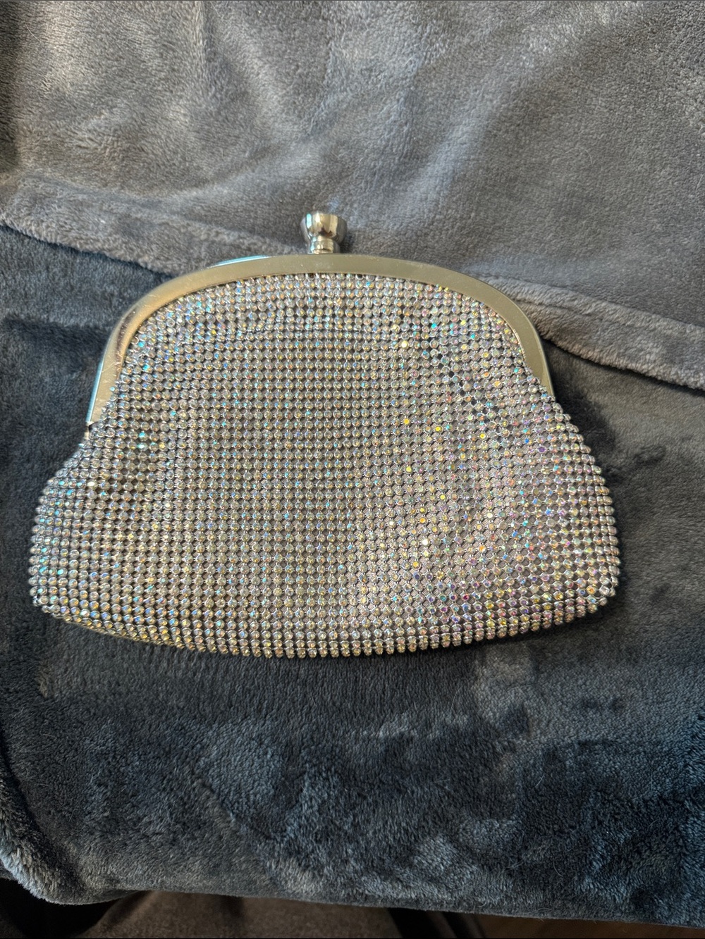 Crystal Embellished Silver Evening Clutch. Comes with chain strap (shown inside)